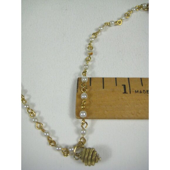Goldtone Imitation Pearl Necklace Honeycomb Shape Charms 60 inch Vintage STYLE - Picture 3 of 8